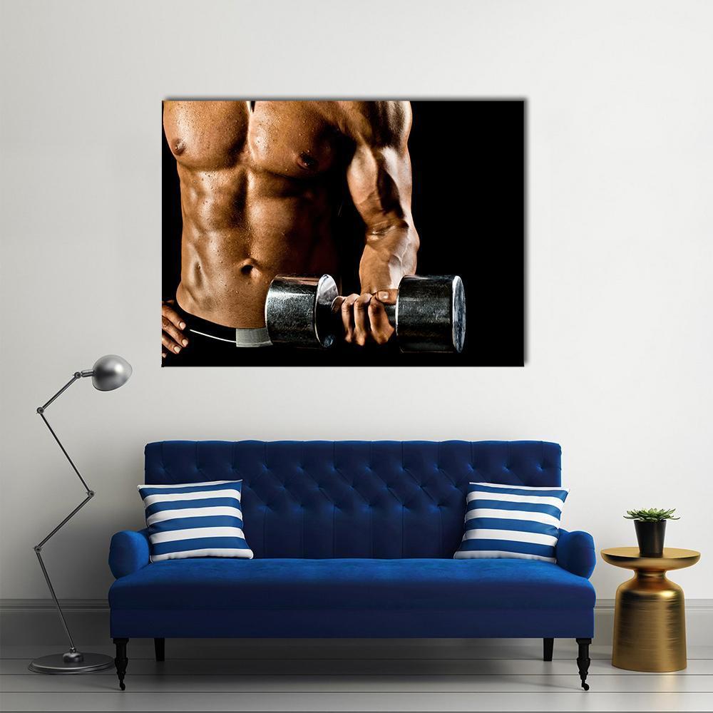 Athletic Exercise With Dumbbells Canvas Wall Art-5 Pop-Gallery Wrap-47" x 32"-Tiaracle