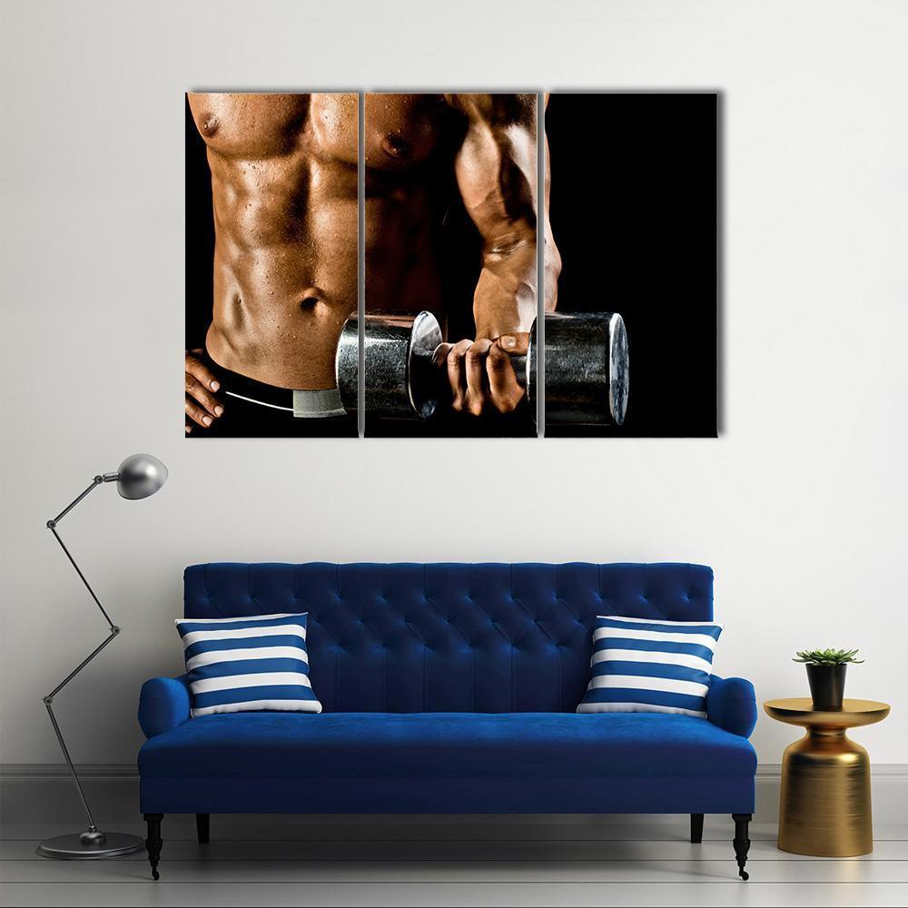 Athletic Exercise With Dumbbells Canvas Wall Art-3 Horizontal-Gallery Wrap-37&quot; x 24&quot;-Tiaracle