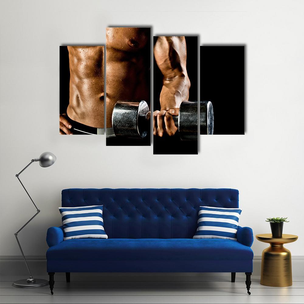 Athletic Exercise With Dumbbells Canvas Wall Art-4 Pop-Gallery Wrap-50&quot; x 32&quot;-Tiaracle