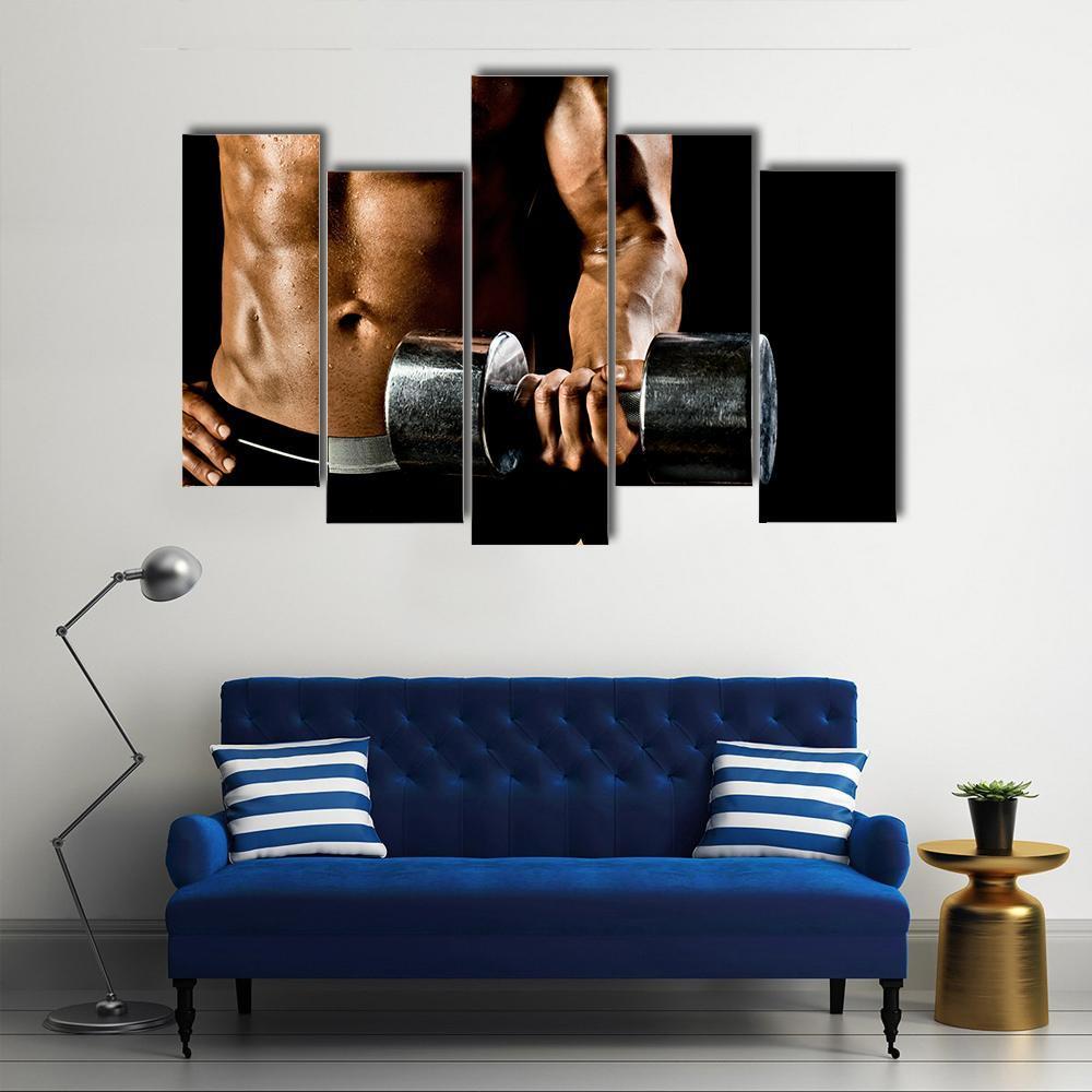 Athletic Exercise With Dumbbells Canvas Wall Art-5 Pop-Gallery Wrap-47" x 32"-Tiaracle