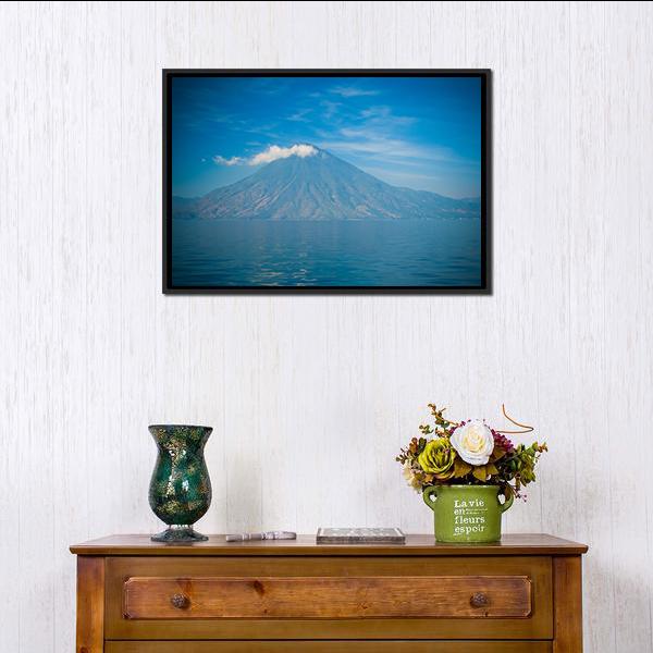 Atitlan Volcano &amp; Lake Canvas Wall Art-1 Piece-Floating Frame-24" x 16"-Tiaracle