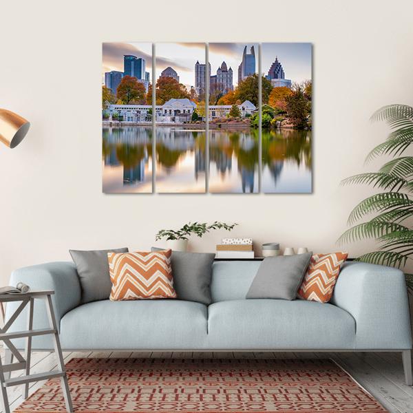 Atlanta Autumn Skyline Canvas Wall Art-4 Horizontal-Gallery Wrap-34" x 24"-Tiaracle