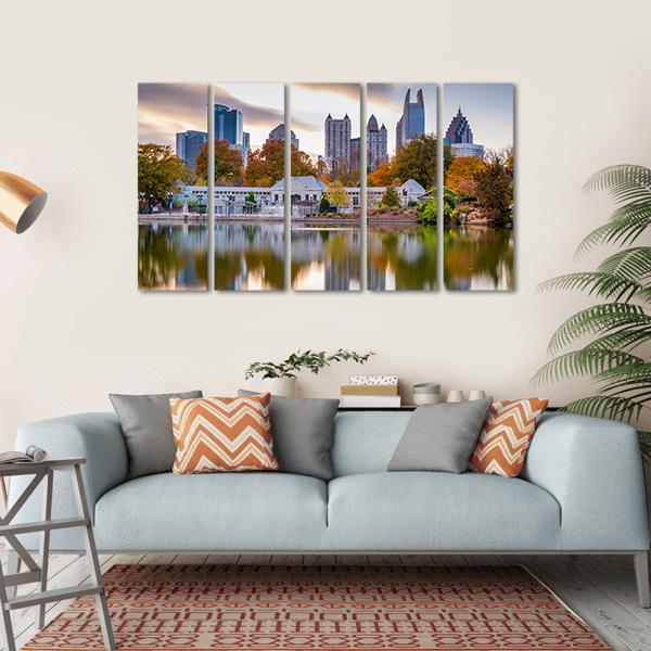 Atlanta Autumn Skyline Canvas Wall Art-4 Horizontal-Gallery Wrap-34" x 24"-Tiaracle