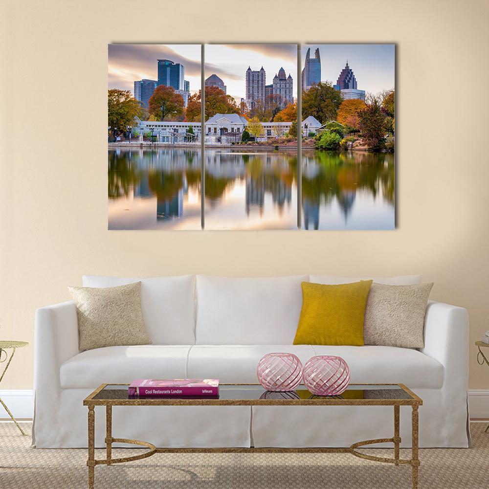 Atlanta Autumn Skyline Canvas Wall Art-3 Horizontal-Gallery Wrap-37" x 24"-Tiaracle