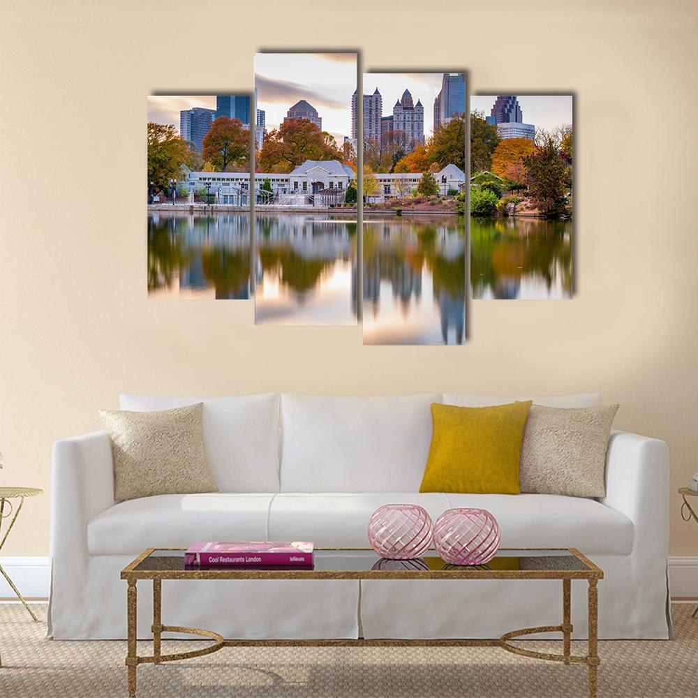 Atlanta Autumn Skyline Canvas Wall Art-4 Pop-Gallery Wrap-50" x 32"-Tiaracle