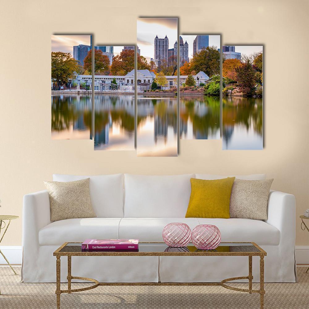 Atlanta Autumn Skyline Canvas Wall Art-5 Pop-Gallery Wrap-47" x 32"-Tiaracle