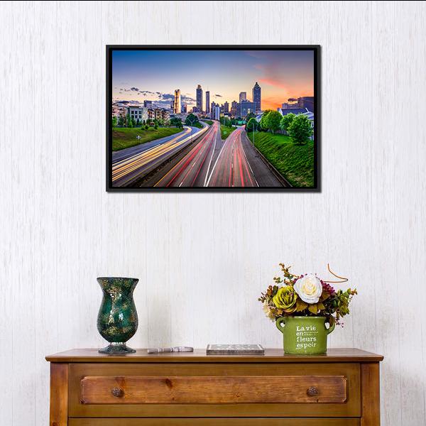 Atlanta City Skyline Panoramic Canvas Wall Art-1 Piece-36" x 12"-Tiaracle