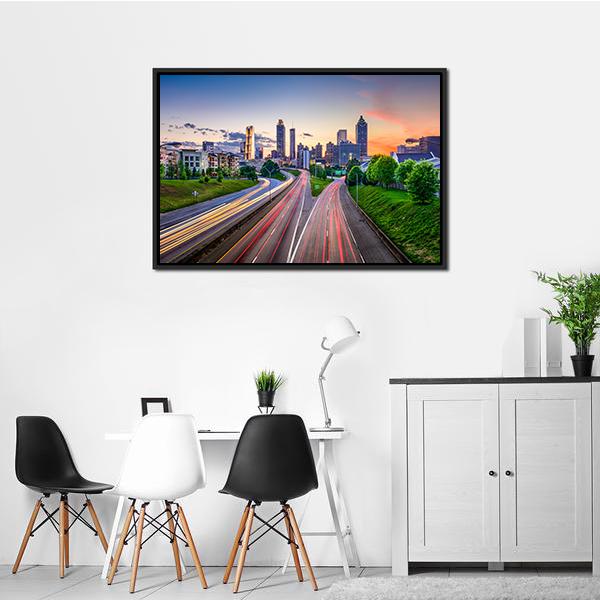Atlanta City Skyline Panoramic Canvas Wall Art-1 Piece-36" x 12"-Tiaracle