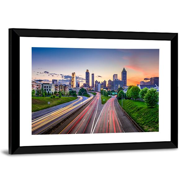 Atlanta City Skyline Panoramic Canvas Wall Art-1 Piece-36" x 12"-Tiaracle