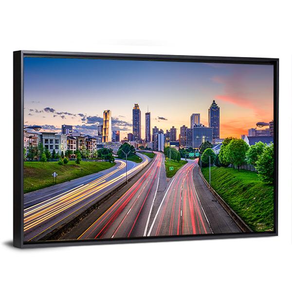 Atlanta City Skyline Panoramic Canvas Wall Art-1 Piece-36" x 12"-Tiaracle
