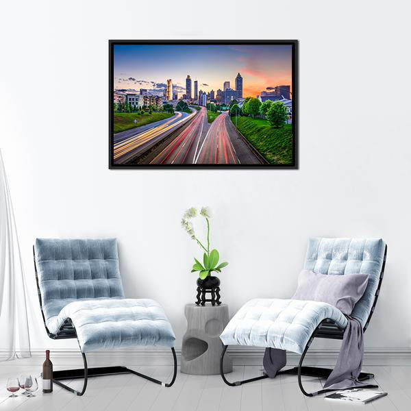 Atlanta City Skyline Panoramic Canvas Wall Art-1 Piece-36" x 12"-Tiaracle