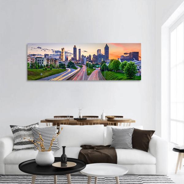 Atlanta City Skyline Panoramic Canvas Wall Art-1 Piece-36" x 12"-Tiaracle