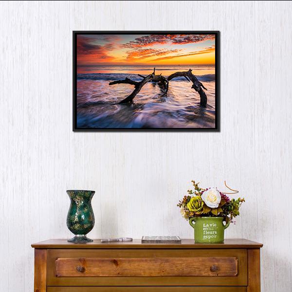 Atlantic Ocean At Sunrise Canvas Wall Art-1 Piece-Floating Frame-36" x 24"-Tiaracle