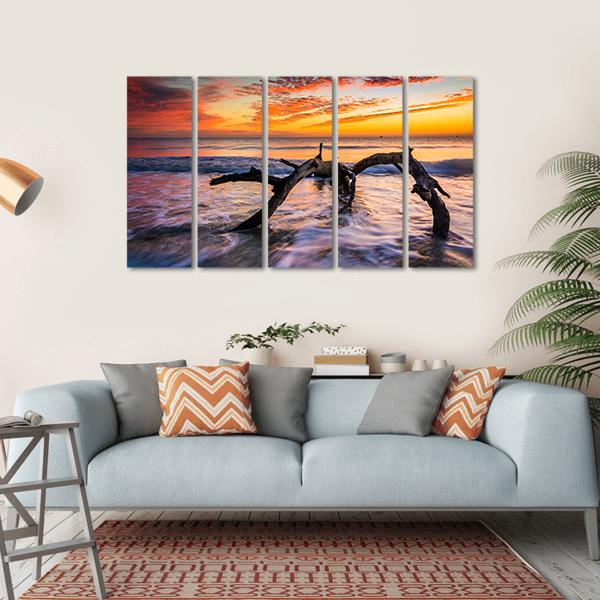 Atlantic Ocean At Sunrise Canvas Wall Art-5 Horizontal-Gallery Wrap-22" x 12"-Tiaracle