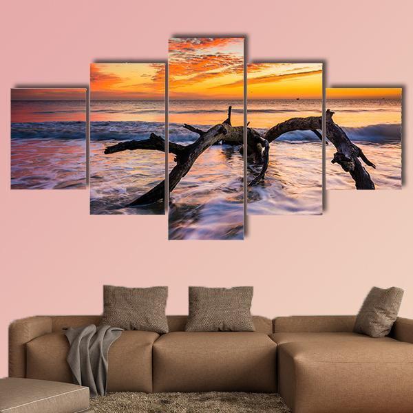 Atlantic Ocean At Sunrise Canvas Wall Art-5 Star-Gallery Wrap-62" x 32"-Tiaracle