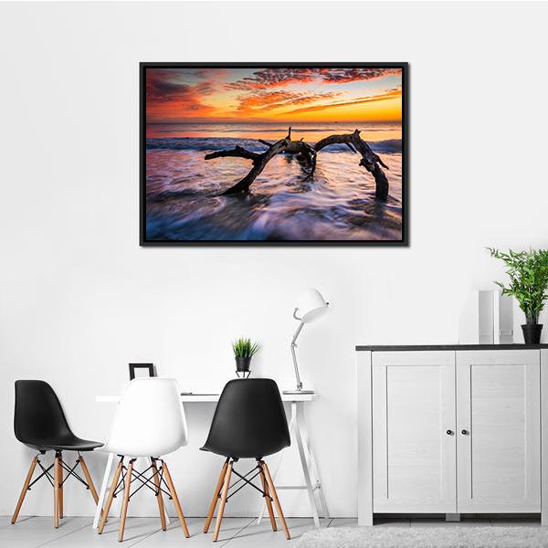 Atlantic Ocean At Sunrise Canvas Wall Art-1 Piece-Floating Frame-24" x 16"-Tiaracle