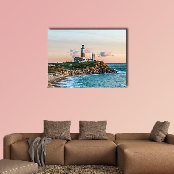 Montauk Lighthouse Canvas Wall Art-1 Piece-Gallery Wrap-48" x 32"-Tiaracle