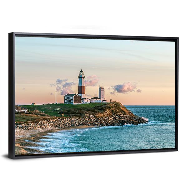 Montauk Lighthouse Canvas Wall Art-3 Horizontal-Gallery Wrap-25" x 16"-Tiaracle