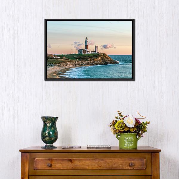 Montauk Lighthouse Canvas Wall Art-1 Piece-Floating Frame-24" x 16"-Tiaracle