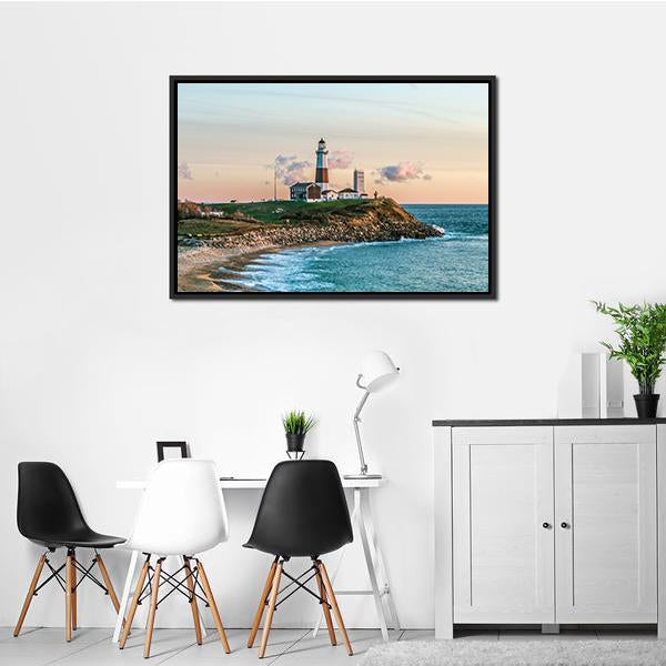 Montauk Lighthouse Canvas Wall Art-3 Horizontal-Gallery Wrap-25" x 16"-Tiaracle