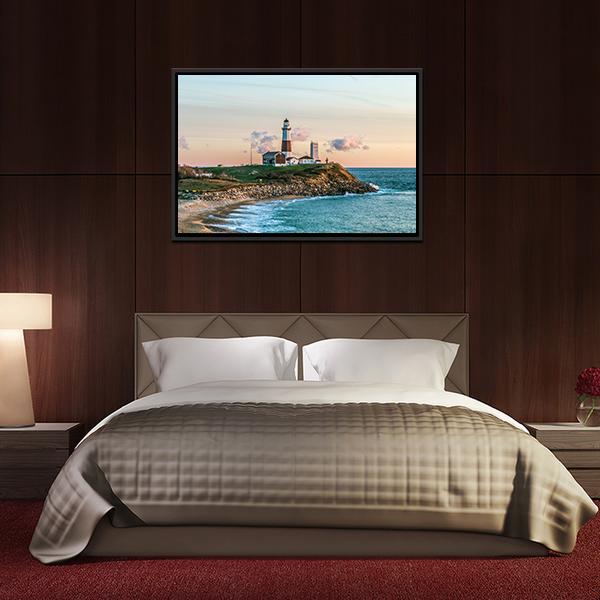 Montauk Lighthouse Canvas Wall Art-3 Horizontal-Gallery Wrap-25" x 16"-Tiaracle