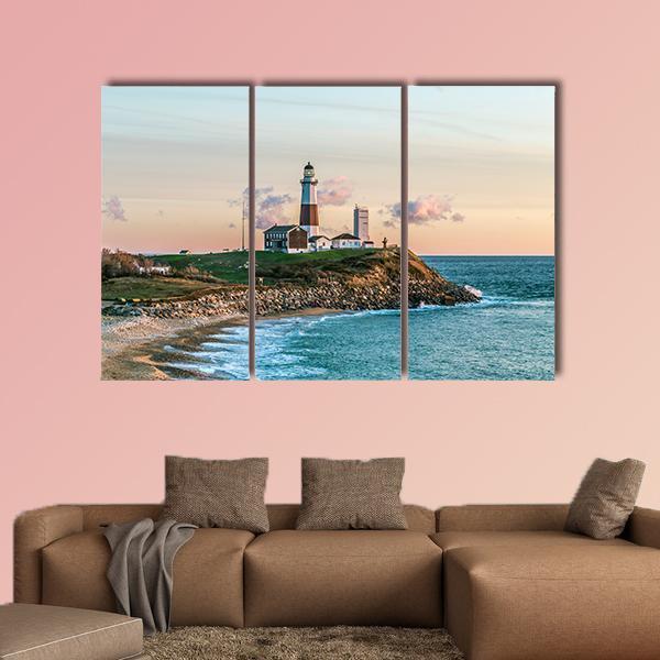 Montauk Lighthouse Canvas Wall Art-3 Horizontal-Gallery Wrap-37" x 24"-Tiaracle