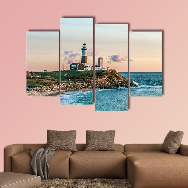 Montauk Lighthouse Canvas Wall Art-4 Pop-Gallery Wrap-50" x 32"-Tiaracle