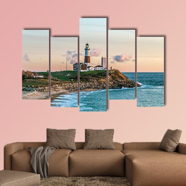 Montauk Lighthouse Canvas Wall Art-5 Pop-Gallery Wrap-47" x 32"-Tiaracle