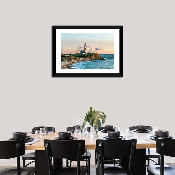 Montauk Lighthouse Canvas Wall Art-3 Horizontal-Gallery Wrap-25" x 16"-Tiaracle