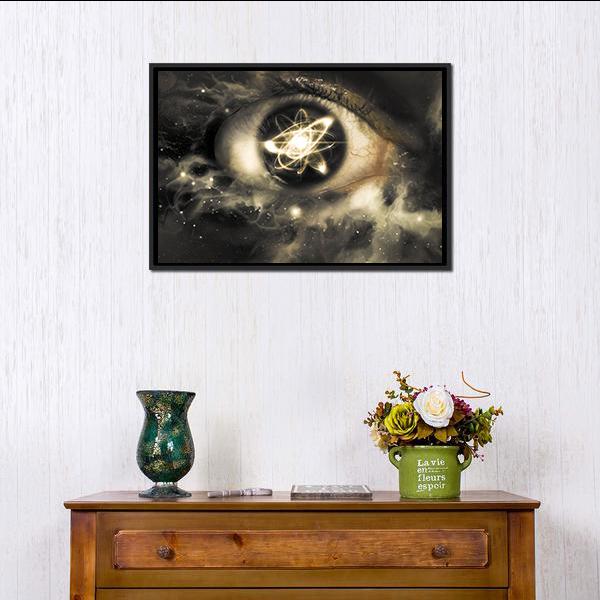 Atomic Particle Reflection In Pupil Canvas Wall Art-1 Piece-Floating Frame-24" x 16"-Tiaracle