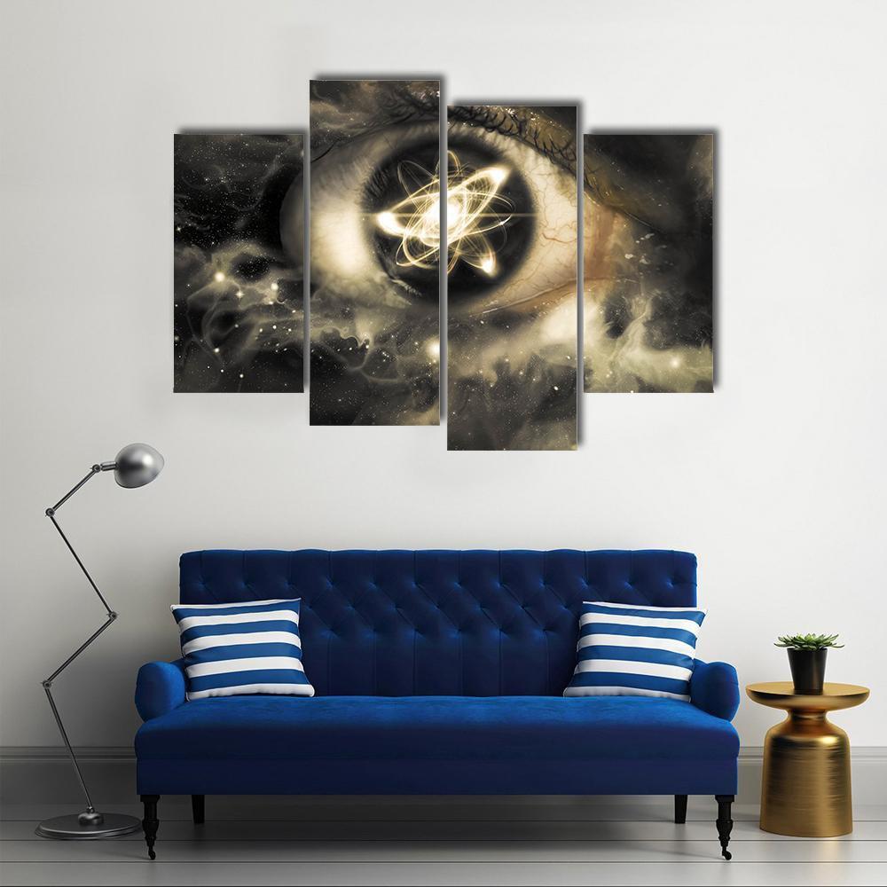 Atomic Particle Reflection In Pupil Canvas Wall Art-4 Pop-Gallery Wrap-50" x 32"-Tiaracle