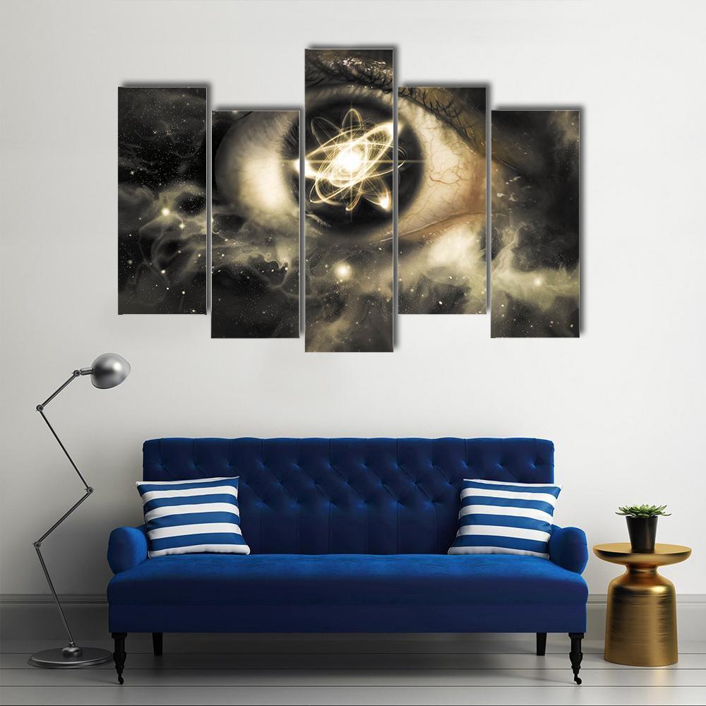 Atomic Particle Reflection In Pupil Canvas Wall Art-5 Pop-Gallery Wrap-47" x 32"-Tiaracle