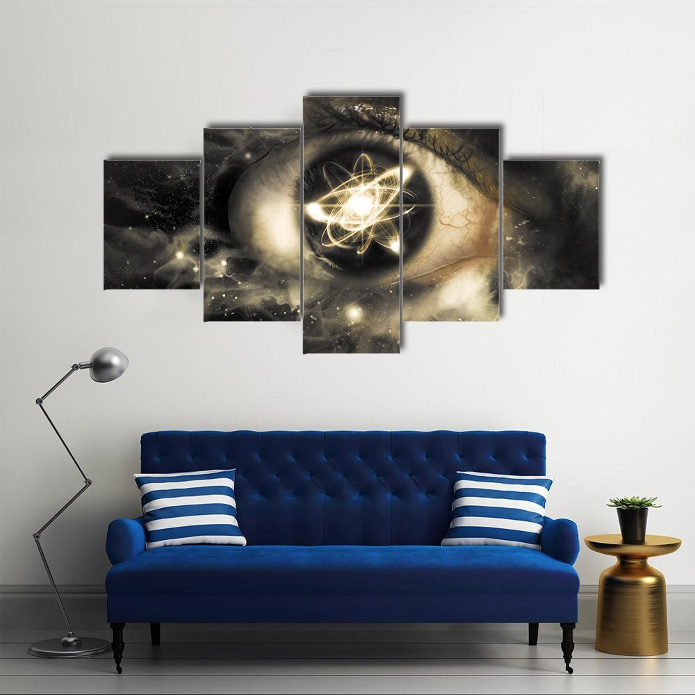 Atomic Particle Reflection In Pupil Canvas Wall Art-5 Star-Gallery Wrap-62" x 32"-Tiaracle