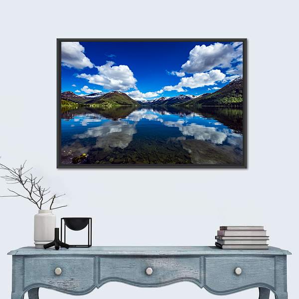 Attractive Lake Norway Canvas Wall Art-1 Piece-Floating Frame-24" x 16"-Tiaracle