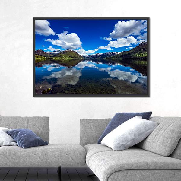 Attractive Lake Norway Canvas Wall Art-5 Horizontal-Gallery Wrap-22" x 12"-Tiaracle
