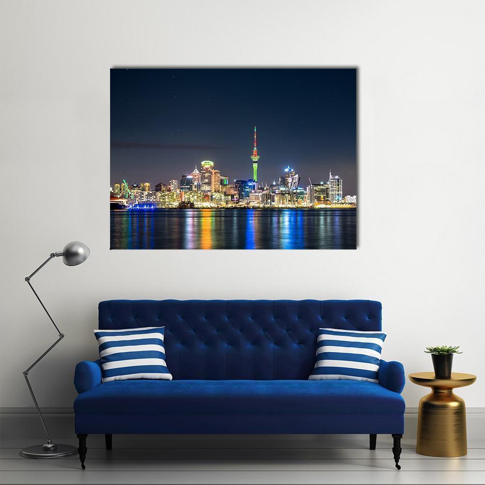 Auckland City At Night Canvas Wall Art-4 Horizontal-Gallery Wrap-34" x 24"-Tiaracle