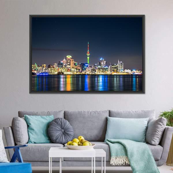 Auckland City At Night Canvas Wall Art-1 Piece-Floating Frame-24" x 16"-Tiaracle