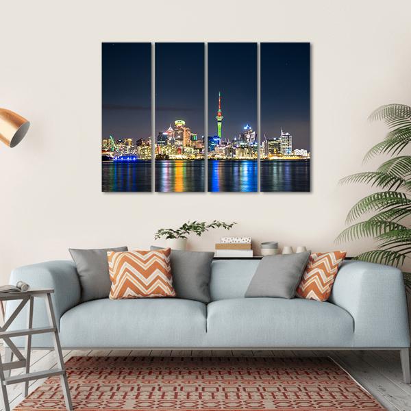 Auckland City At Night Canvas Wall Art-4 Horizontal-Gallery Wrap-34" x 24"-Tiaracle