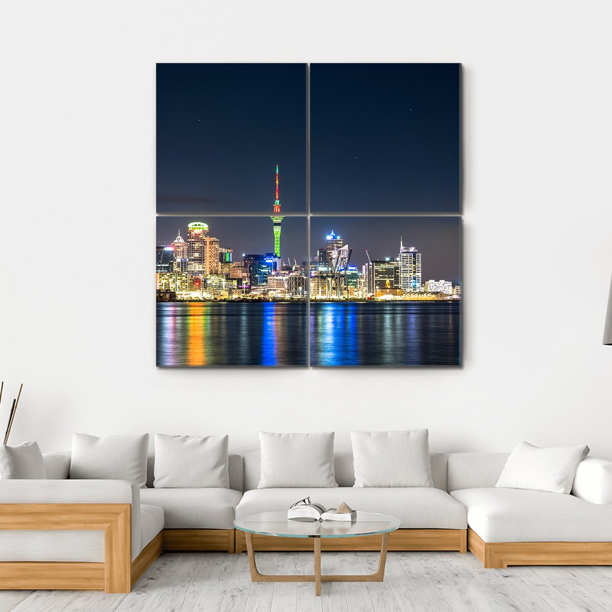Auckland City At Night Canvas Wall Art-4 Square-Gallery Wrap-17" x 17"-Tiaracle