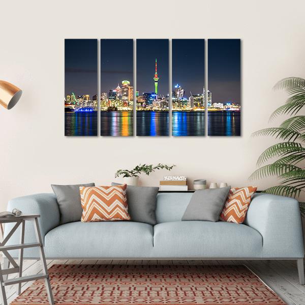 Auckland City At Night Canvas Wall Art-5 Horizontal-Gallery Wrap-22" x 12"-Tiaracle