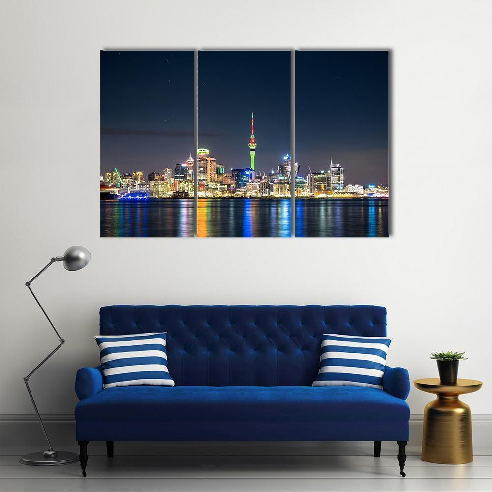 Auckland City At Night Canvas Wall Art-3 Horizontal-Gallery Wrap-37" x 24"-Tiaracle