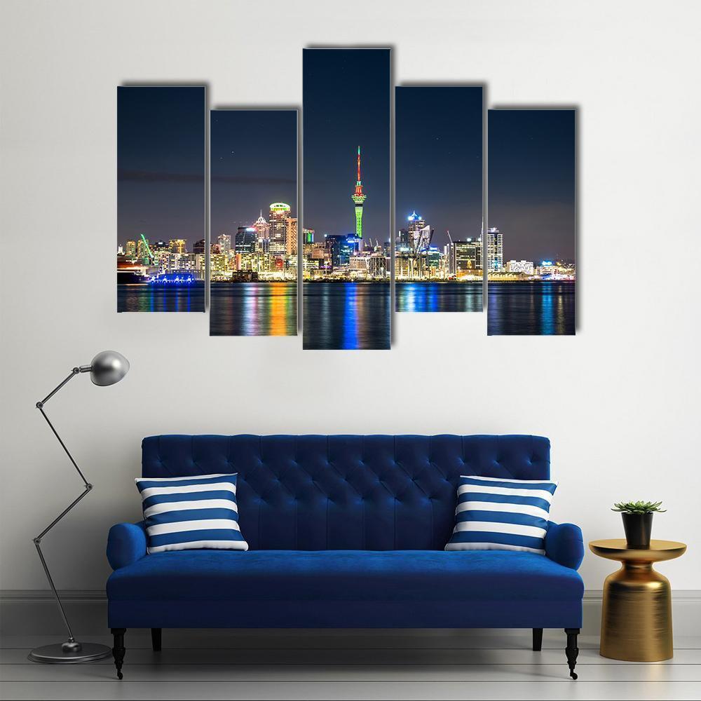 Auckland City At Night Canvas Wall Art-5 Pop-Gallery Wrap-47" x 32"-Tiaracle