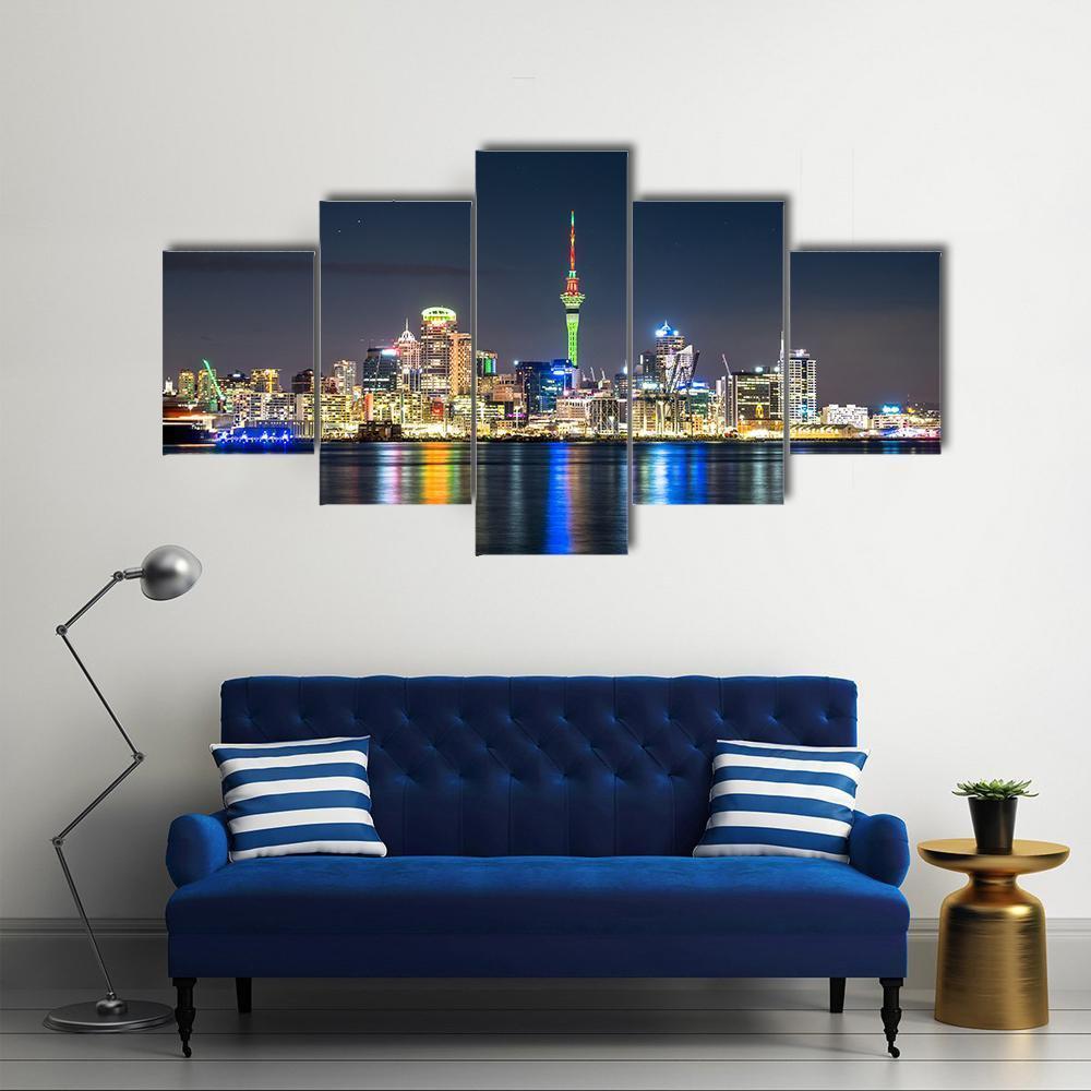 Auckland City At Night Canvas Wall Art-5 Star-Gallery Wrap-62" x 32"-Tiaracle
