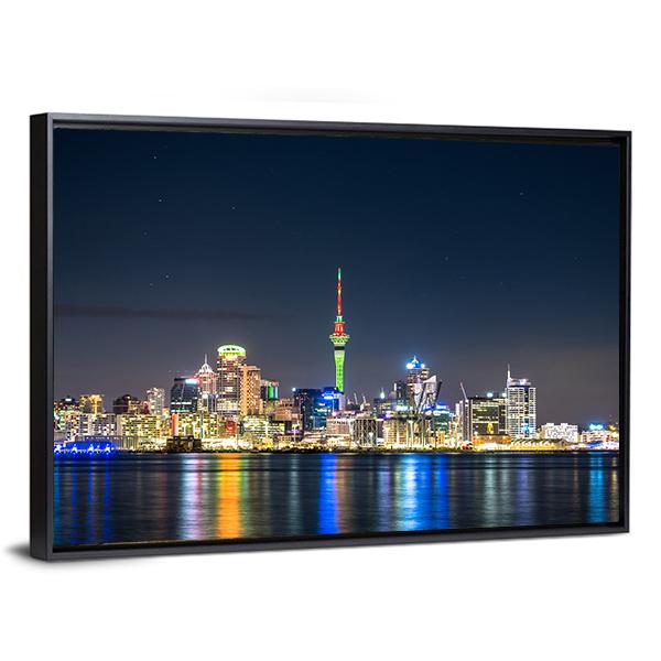 Auckland City At Night Canvas Wall Art-3 Horizontal-Gallery Wrap-25" x 16"-Tiaracle