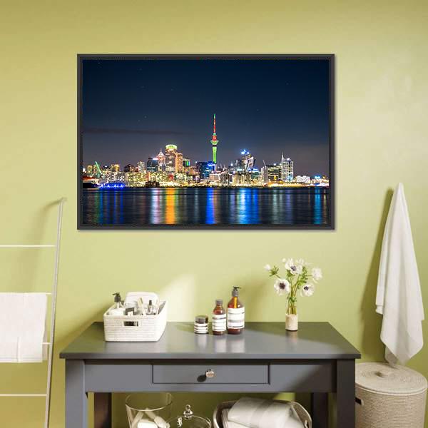 Auckland City At Night Canvas Wall Art-3 Horizontal-Gallery Wrap-25" x 16"-Tiaracle