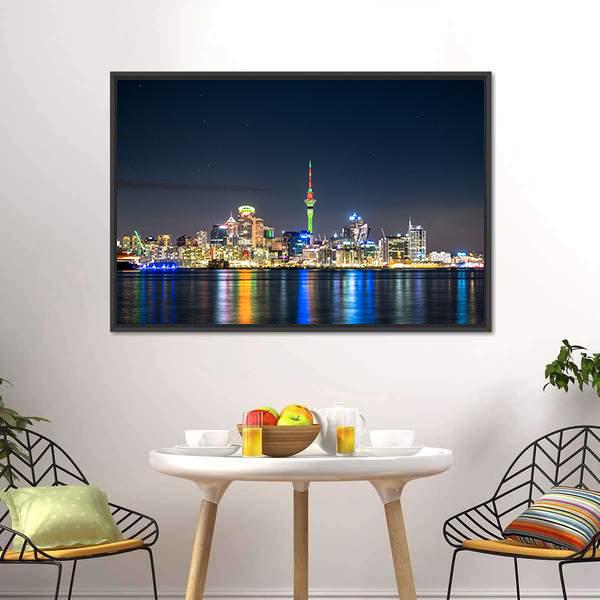 Auckland City At Night Canvas Wall Art-3 Horizontal-Gallery Wrap-25" x 16"-Tiaracle