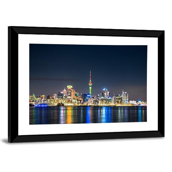 Auckland City At Night Canvas Wall Art-3 Horizontal-Gallery Wrap-25" x 16"-Tiaracle