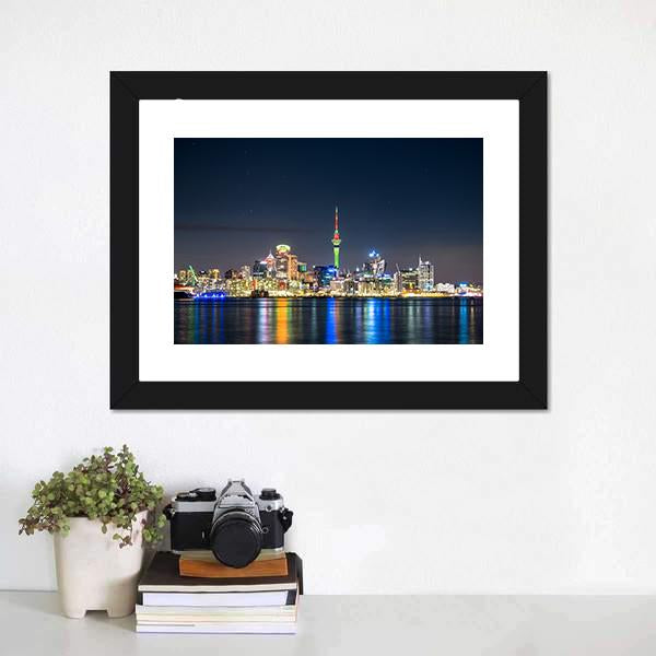 Auckland City At Night Canvas Wall Art-1 Piece-Framed Print-20" x 16"-Tiaracle
