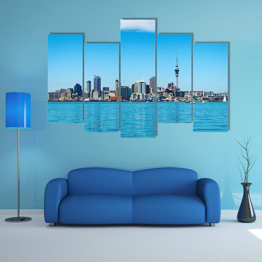 Auckland City Skyline Canvas Wall Art-5 Pop-Gallery Wrap-47" x 32"-Tiaracle