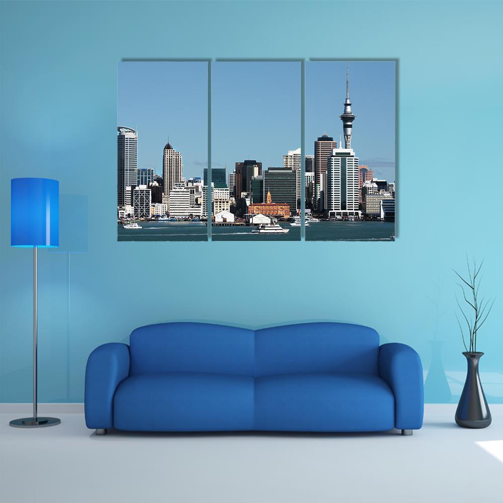 Auckland City With Sky Tower Canvas Wall Art-5 Pop-Gallery Wrap-47" x 32"-Tiaracle